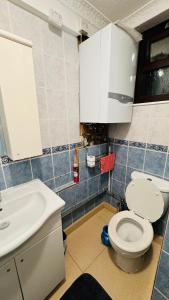 a bathroom with a white toilet and a sink at Double room in Greater London (Hackney) in London