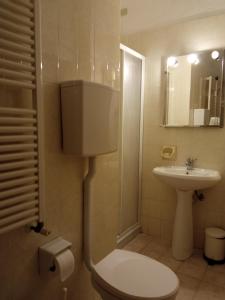 małą łazienkę z toaletą i umywalką w obiekcie Hotel San Paolo w mieście Varazze