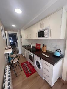 a small kitchen with a washer and dryer in it at El Balcón de Bolingas in Comillas +12 photos