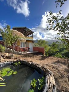une piscine d'eau en face d'une maison dans l'établissement Tropic Valley Lodge, à Vieux-Habitants