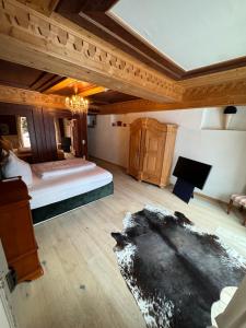a large room with a bed and a tv in it at Fürstliches Appartement in Reith bei Kitzbühel in Reith bei Kitzbühel