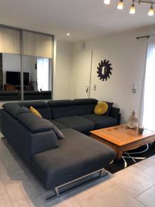 un salon avec un canapé et une table basse dans l'établissement L’aureilhannaise, à Aureilhan