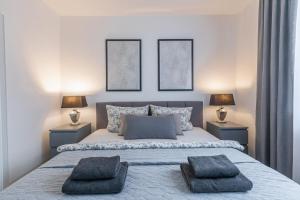1 dormitorio con 1 cama con 2 almohadas en Apartment Schwarzwald Panorama, en Baden-Baden
