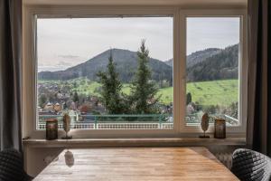 a room with a large window with a view at Apartment Schwarzwald Panorama in Baden-Baden +18 photos