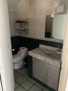 La salle de bains est pourvue de toilettes et d'un lavabo. dans l'établissement Bonito y acogedor departamento Manzanillo, à Manzanillo