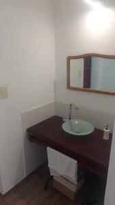 een badkamer met een wastafel en een spiegel bij La Casa de Soledad in Paraná
