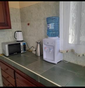 a kitchen counter with a microwave and a blender at Chloe Isla 2 apartment Malindi in Malindi