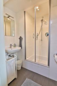 W łazience znajduje się prysznic i umywalka. w obiekcie Ferienwohnung 2 - b48936 w mieście Lechbruck am See