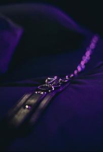 a close up of a purple purse with a chain at Erwachsenenhotel BDSM Apartment Hotel Emotion Apartments mit privater Sauna in Vlotho