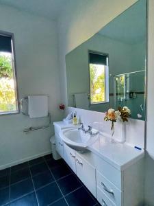 W łazience znajduje się umywalka i lustro. w obiekcie Kelvin Garden Villa w mieście Queenstown