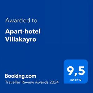 Certifikat, nagrada, logo ili neki drugi dokument izložen u objektu Apart-hotel Villakayro