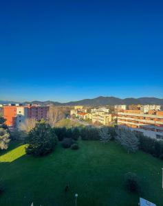 un ampio cortile verde con edifici sullo sfondo di Attico panoramico a Pisa