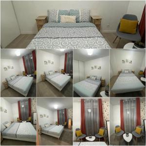 a collage of four pictures of a bedroom at La Chambre in Saint-Denis