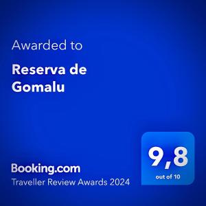 Certifikát, ocenenie alebo iný dokument vystavený v ubytovaní Reserva de Gomalu