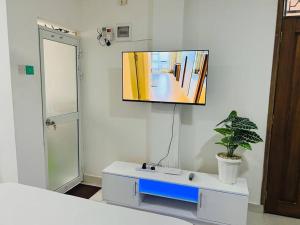 a room with a tv on a wall with a potted plant at Studio Apartment Bamburi0711519879 Near JSB BlockA in Mombasa