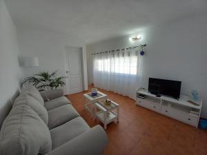 CASA ISABEL - (ZONA RURAL) في Fasnia: غرفة معيشة مع أريكة وتلفزيون بشاشة مسطحة