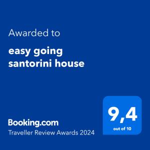 Certifikát, ocenenie alebo iný dokument vystavený v ubytovaní easy going santorini house