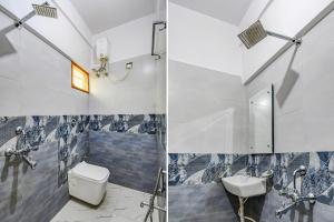 two pictures of a bathroom with a toilet and a sink at FabHotel Green Leaf I in Kolkata