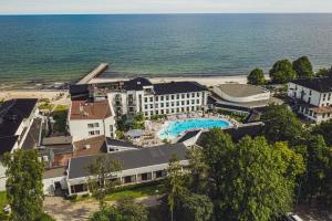 an aerial view of a resort near the ocean at Ystad Saltsjöbad in Ystad