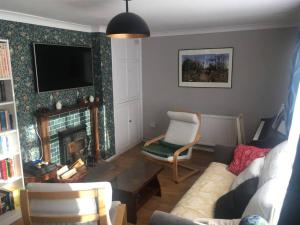 a living room with a couch and a fireplace at Abingdon Cosy Nest in Sunningwell