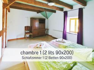 een slaapkamer met 2 bedden in een kamer bij Chez Louna - Grand Gîte in Aumontzey