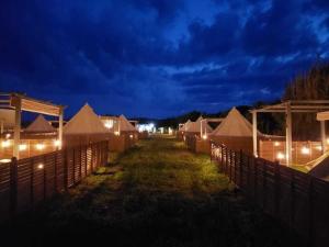 eine Reihe von Zelten auf einem Feld in der Nacht in der Unterkunft GRAN BLUE - Vacation STAY 46768v in Hongō