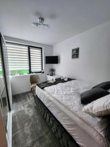 - une chambre avec un grand lit et une fenêtre dans l'établissement Къща за гости Vip House, 