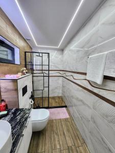 a bathroom with a toilet and a sink at Къща за гости Vip House 