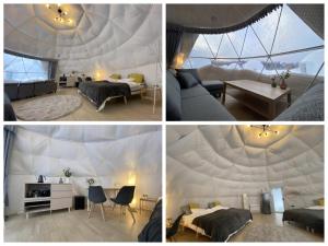 a collage of four pictures of a tent at Inside the Lodge Aspen - Vacation STAY 42140v in Shimukappu