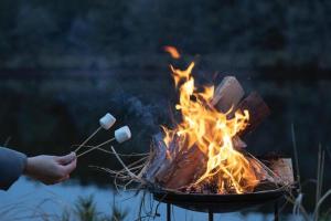Eine Person kocht Marshmallows über einem Feuer in der Unterkunft Hoko Glamping- Camp - Vacation STAY 51101v in Nakatsugawa