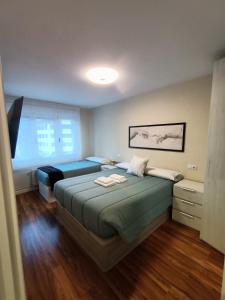 a bedroom with a large bed and a window at Piso recién reformado en Gascona in Oviedo