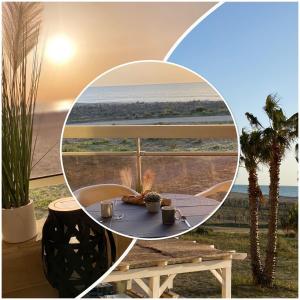 una foto circolare di una tavola con vista sull'oceano di Appart vue mer accès plage et piscine à 30m a Saint-Cyprien