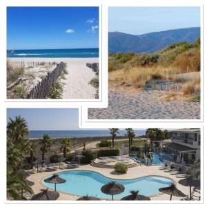 2 fotos de un complejo con piscina y playa en Appart vue mer accès plage et piscine à 30m, en Saint-Cyprien
