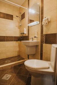 a bathroom with a toilet and a sink at Complex turistic Han Pescaresc in Nyàradremete