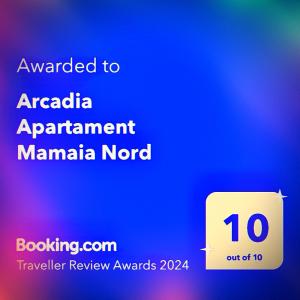 a sign that reads awarded to acacia apartment manania nord at Arcadia Apartament Mamaia Nord in Mamaia Nord