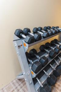 a rack of dumbbells in a gym at The Lodge at Jackson Hole in Jackson