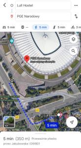 a screenshot of a map of a freeway at Lull Hostel in Warsaw