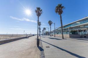 une rangée de palmiers sur un trottoir à côté de la plage dans l'établissement SAPORE DI MARE, à Valence