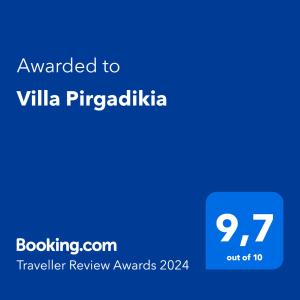 Certifikát, ocenenie alebo iný dokument vystavený v ubytovaní Villa Pirgadikia