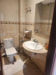 a bathroom with a white toilet and a sink at Appartement Centre Gueliz Hanane in Marrakech