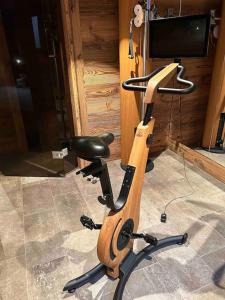 uma bicicleta de exercício de madeira sentada numa sala em Spa, Sport & City Luxury Ski-in Ski-Out Apartment em Kitzbühel