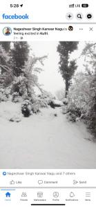 Captura de pantalla de una página de Facebook con un patio cubierto de nieve en Shimla Hills Apartments 2BHK, en Shimla