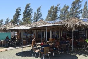 a group of people sitting in chairs under umbrellas at MERSINERA Paradise Garden NOAH HOUSE in Kivisil
