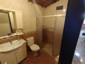 a bathroom with a toilet and a sink and a shower at Dove Apart Hotel in Fethiye