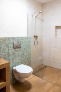 een badkamer met een toilet en een glazen douche bij BlissHouse Cracow in Krakau