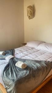 Un pat sau paturi într-o cameră la Habitación Matrimonial en Totoralillo Glamping