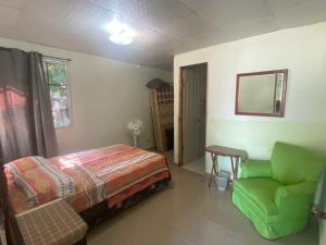 um quarto com uma cama, uma cadeira e um espelho em Acogedora vivienda anexa en un barrio tranquilo em David