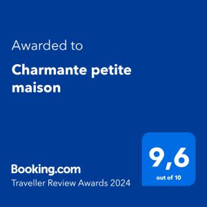 Een certificaat, prijs of ander document dat getoond wordt bij Charmante petite maison