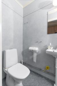 a white bathroom with a toilet and a sink at Vimmerby Camping in Vimmerby