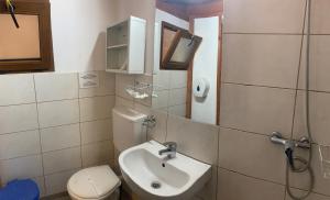a bathroom with a sink and a toilet and a mirror at Bazart Vama Veche in Vama Veche